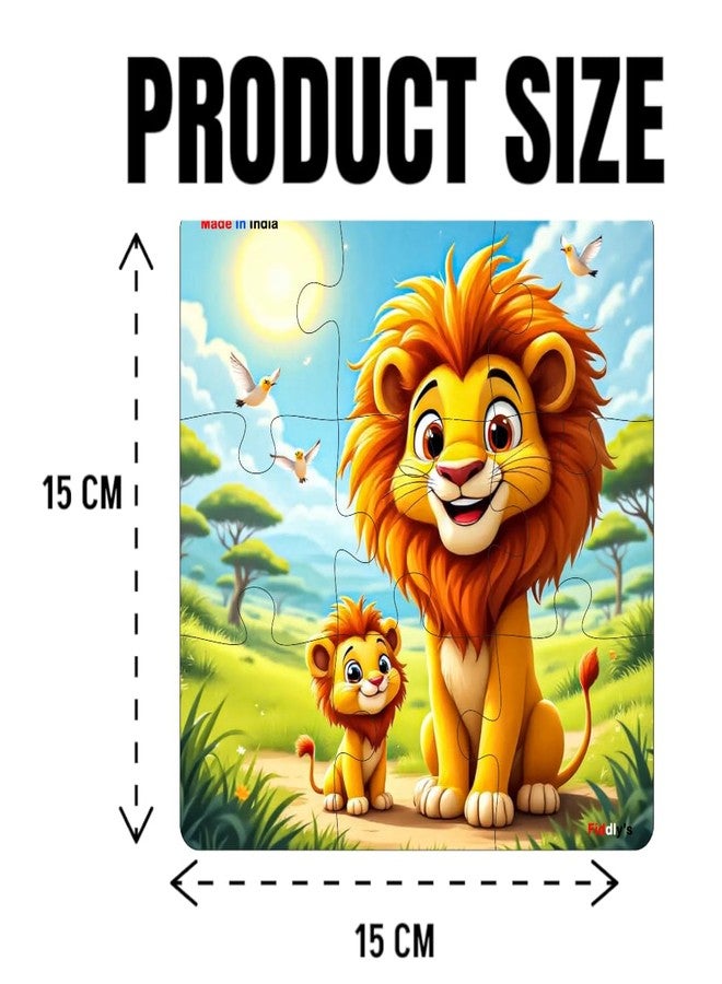 Fiddlys Single Layered Wooden Jigsaw Puzzle Games for Children & Kids -9 Pieces Age 2 3 4 5 6 Year Old Years Old Girls & Boys Animals Jigsaw Puzzle (Pack of 6 Wild Animal) - Image 2